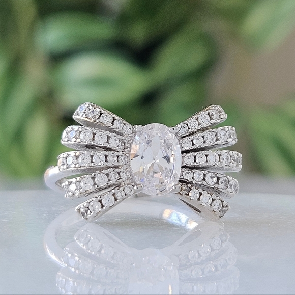 Silver Bow Ribbon Ring, Solid 925 Sterling Silver Charmed Aroma, Pandora style - Picture 6 of 10